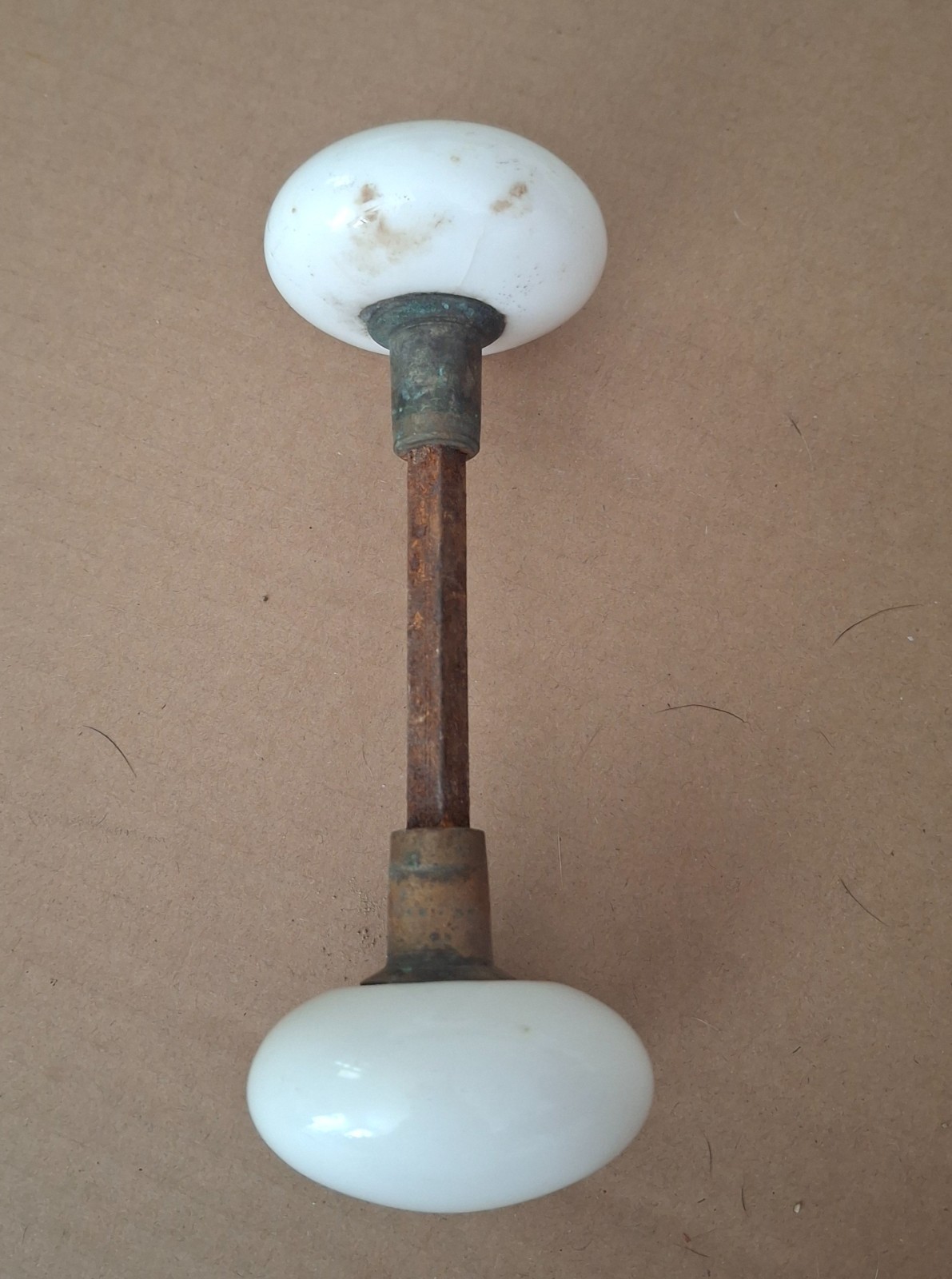Antique White Porcelain Door Knob Set Spindle 7in Single Round Doorknob