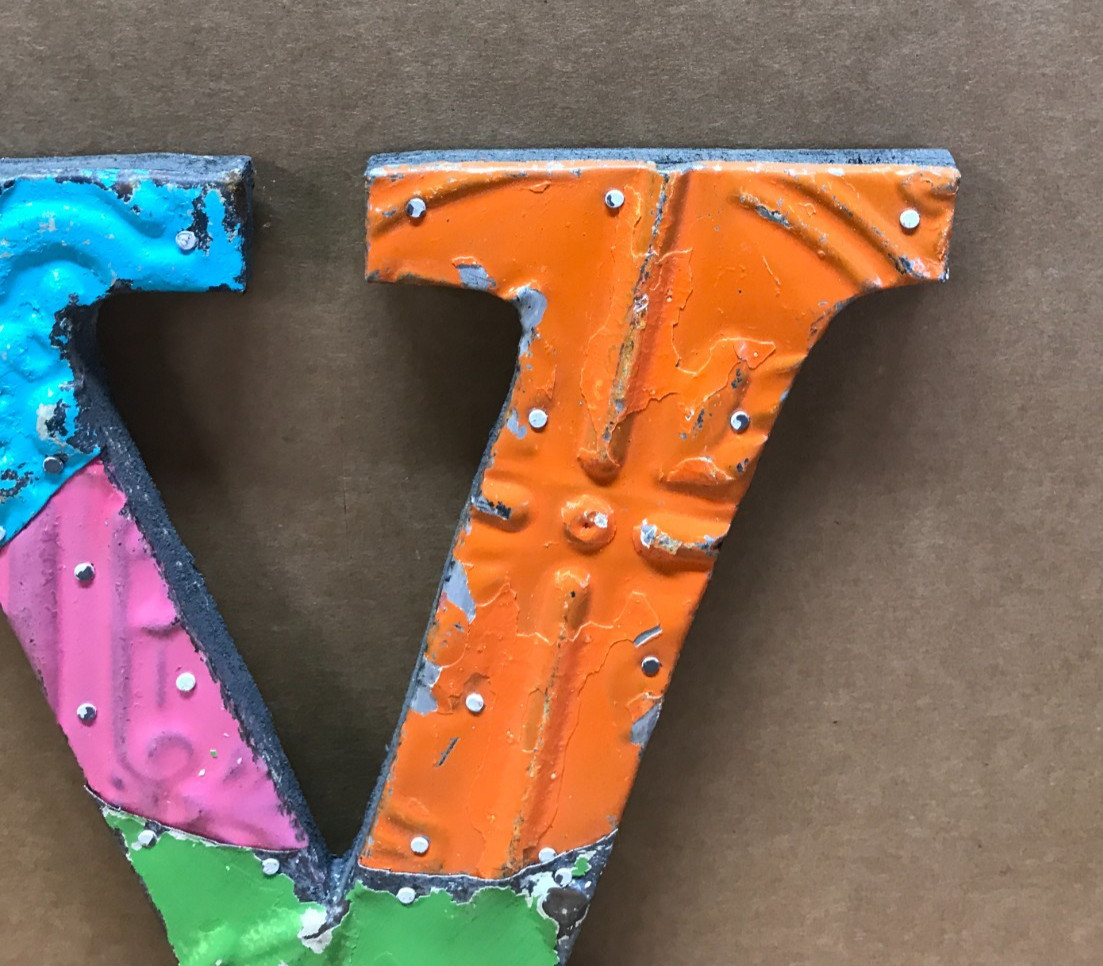 Decorative Salvaged Tin Ceiling 8″ Patchwork Mix Color Letter V Metal 248-26B