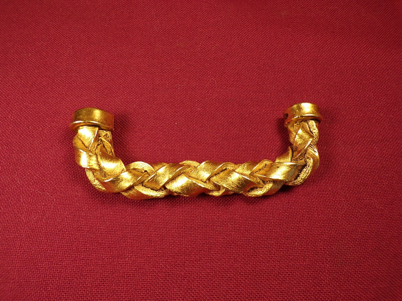 Rare Artisan Custom Cast Drawer Pull Gold Finish Woven Pattern Cast Bronze