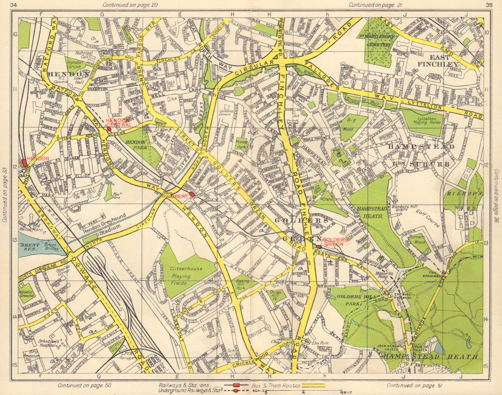 NW LONDON. Hendon East Finchley Golder’s Green Child’s Hill North End 1948 map