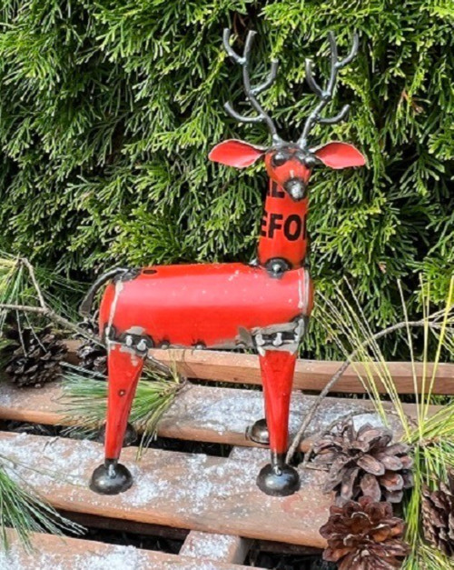 NEW Primitive REINDEER RED RECYCLED METAL WINTER CHRISTMAS 10.75″Tx7.5″Wx3.5″D