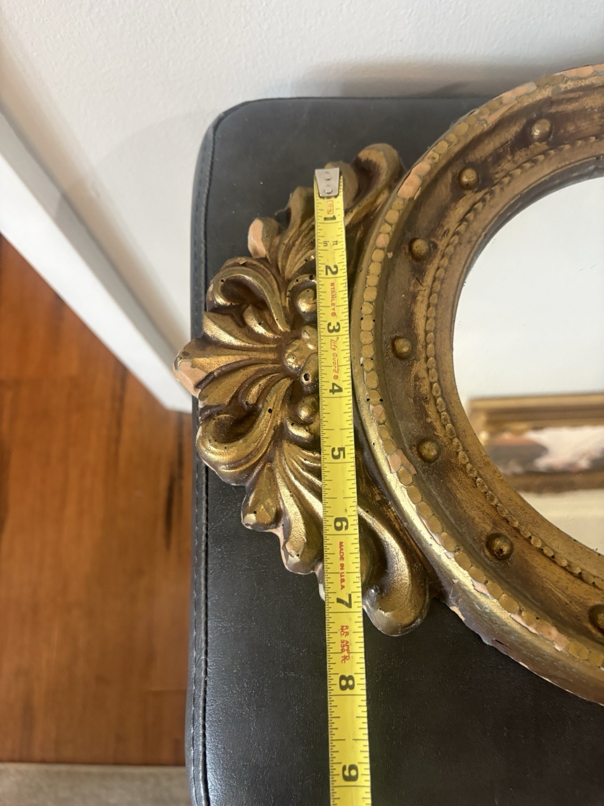 Antique Wood Federal Gold Gilt Porthole Eagle Mirror USA Distressed