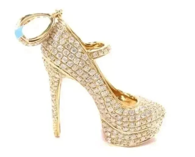 2.00Ct Round Lab Created Diamond High Heel Shoes Pendant 14K Yellow Gold Plated