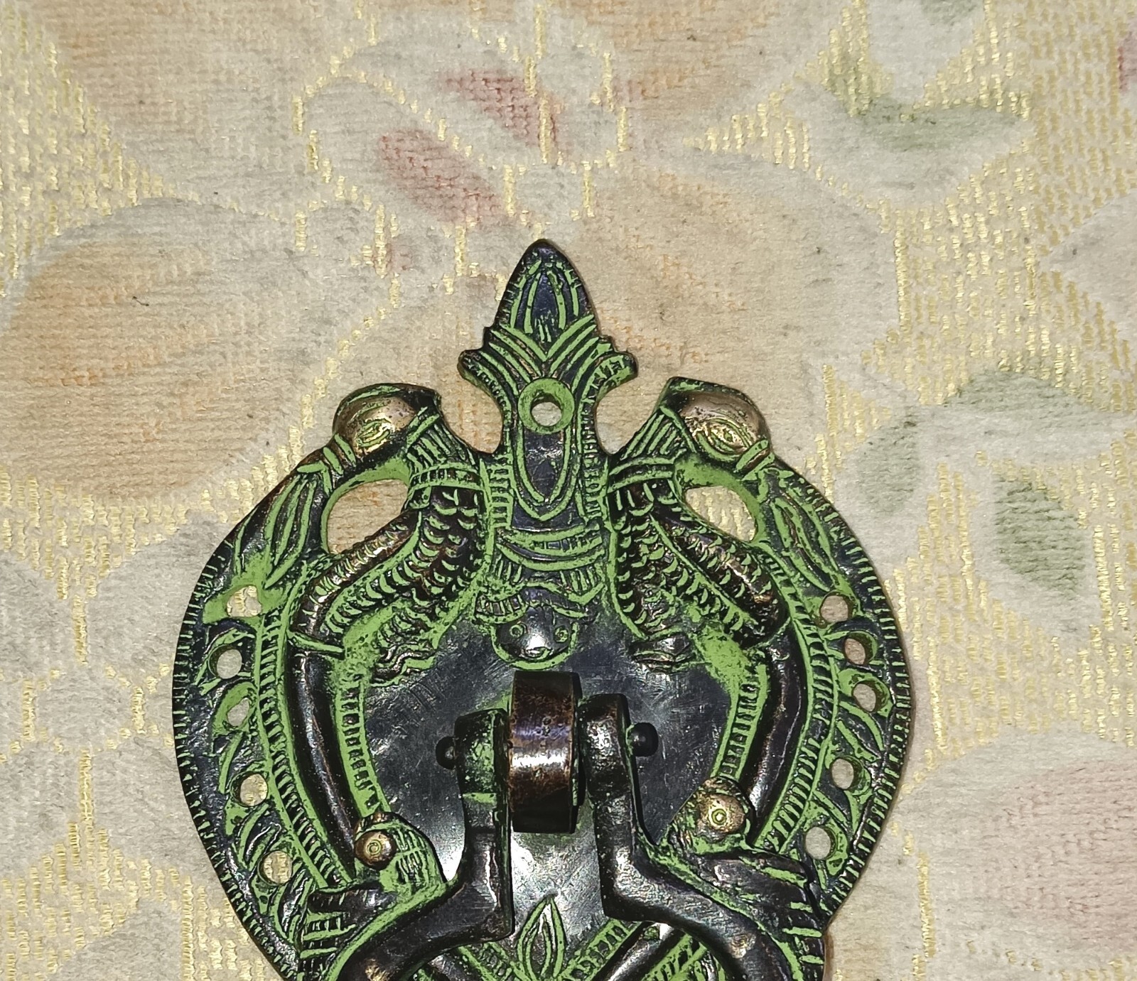 Double Peacock Door Knocker Brass Parrot Engraved Main Door Bell Home Dec CA072