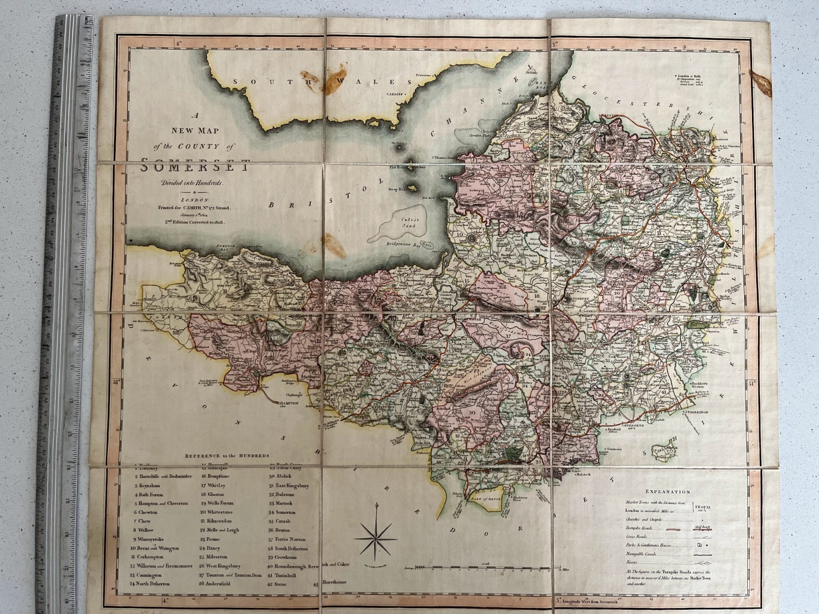 1808 Somerset Map C Smith Folding Linen Backed Original Colour + Case