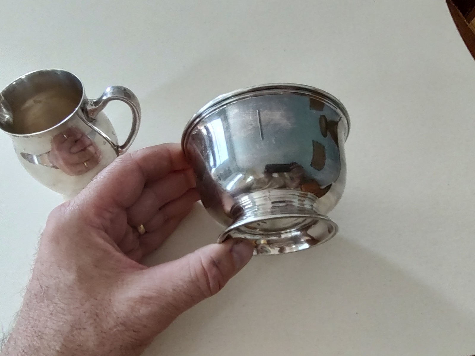 4pc Sterling Silver Lot 21oz 596g Poole Revere Creamer/Sugar/Tray Woolley Bowl