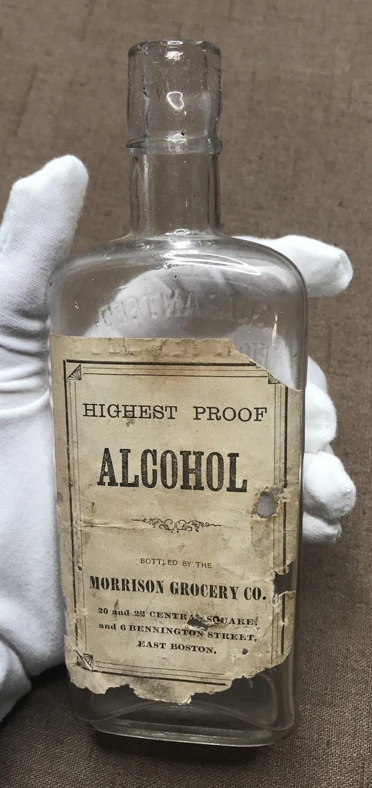 Rare Antique 1/2 Pint Highest Proof Alcohol Bottle Morrison Grocery East Boston
