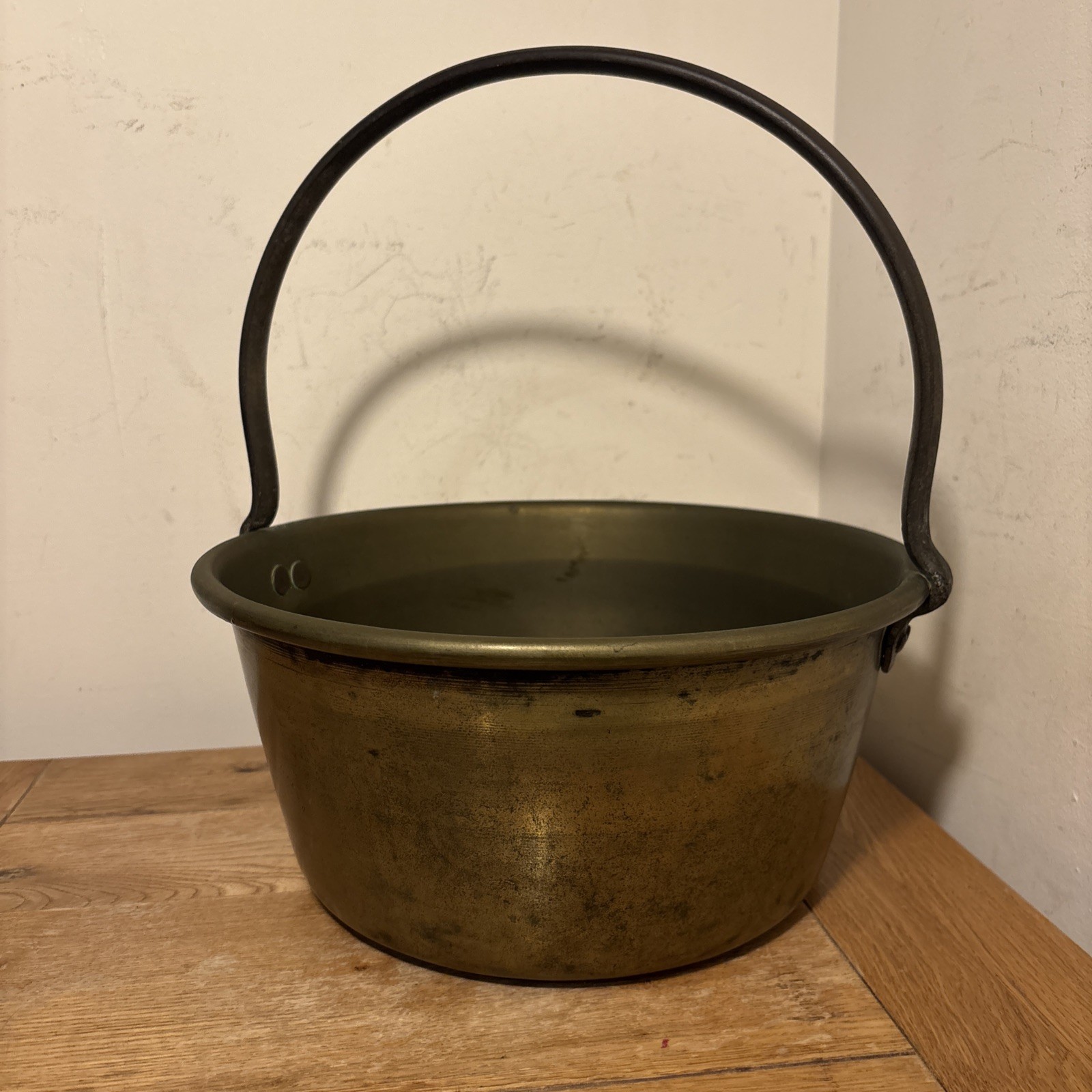 Antique Scottish Brass Cauldron Jam Cooking Pot wrought Iron Handle Heavy Duty