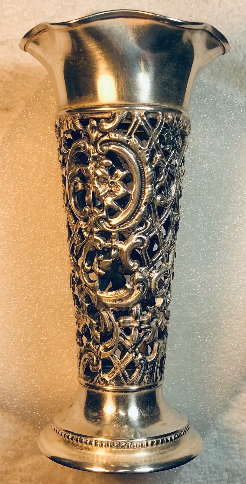 ANTIQUE X-RARE 1899 GORHAM STERLING SILVER REPOUSSE FLORAL VASE VICTORIAN 6” HT