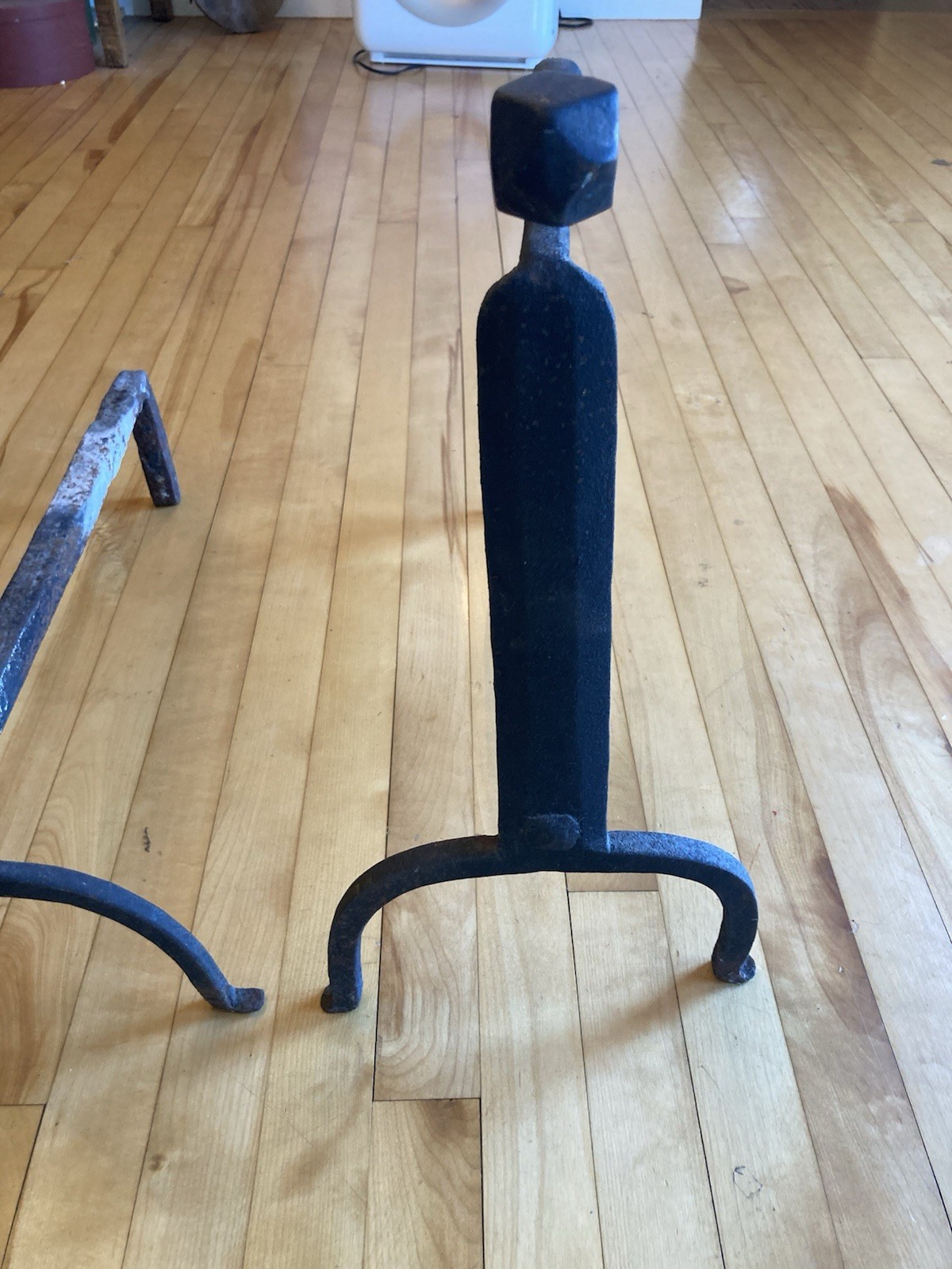 Antique Mid 18th C Wrought Iron Gooseneck Andiron Early American Fireplace