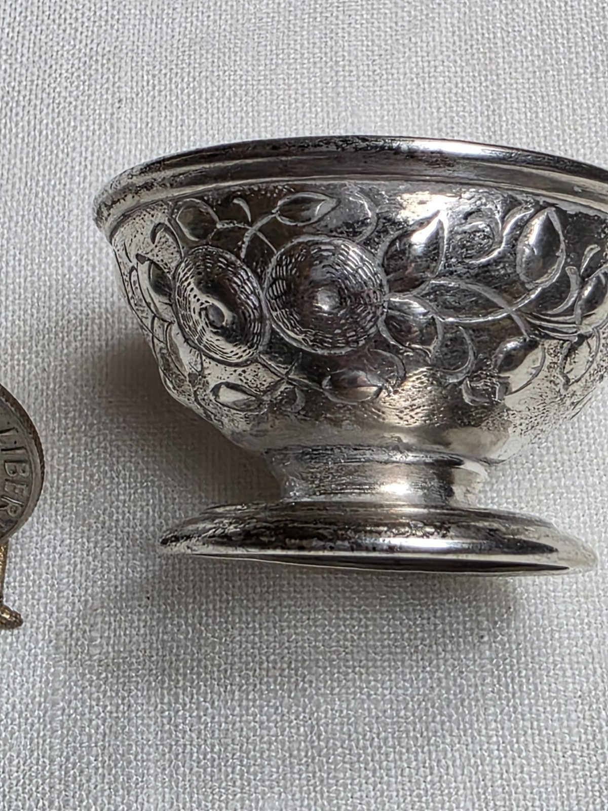 antique Andrew E. Warner Baltimore A. E. W. Miniature coin silver repousse bowl