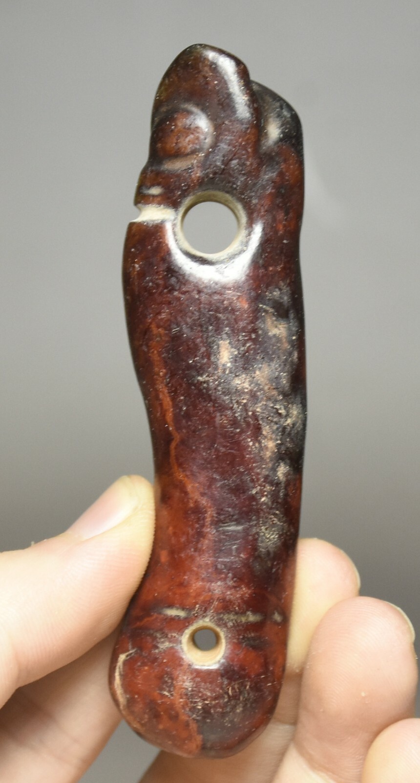9CM China Hongshan Culture Old Jade Carve Pig Dragon Hook Gou Amulet Pendant