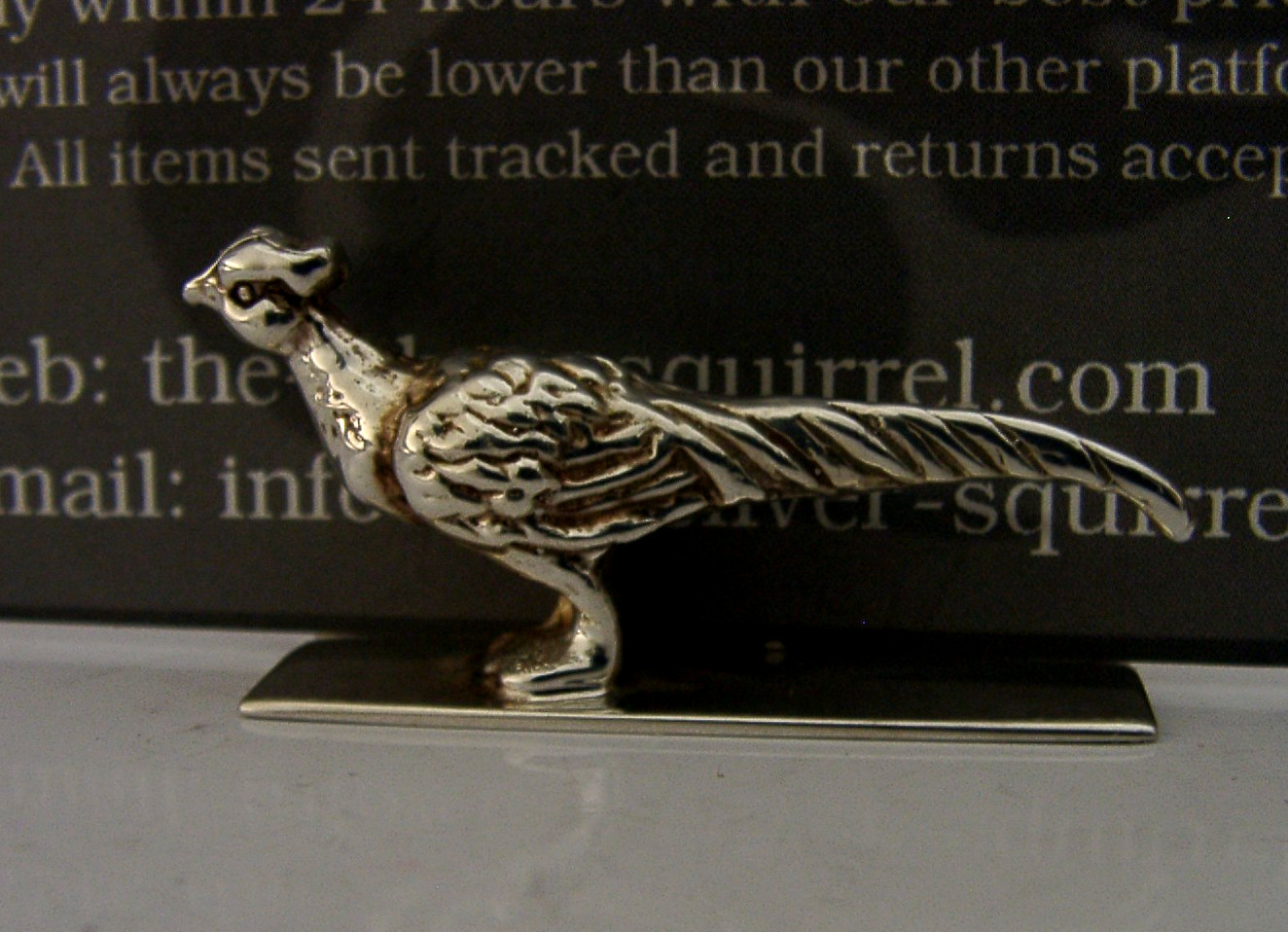 SOLID STERLING SILVER PHEASANT MENU HOLDER 2000 SHOOTING ANIMAL