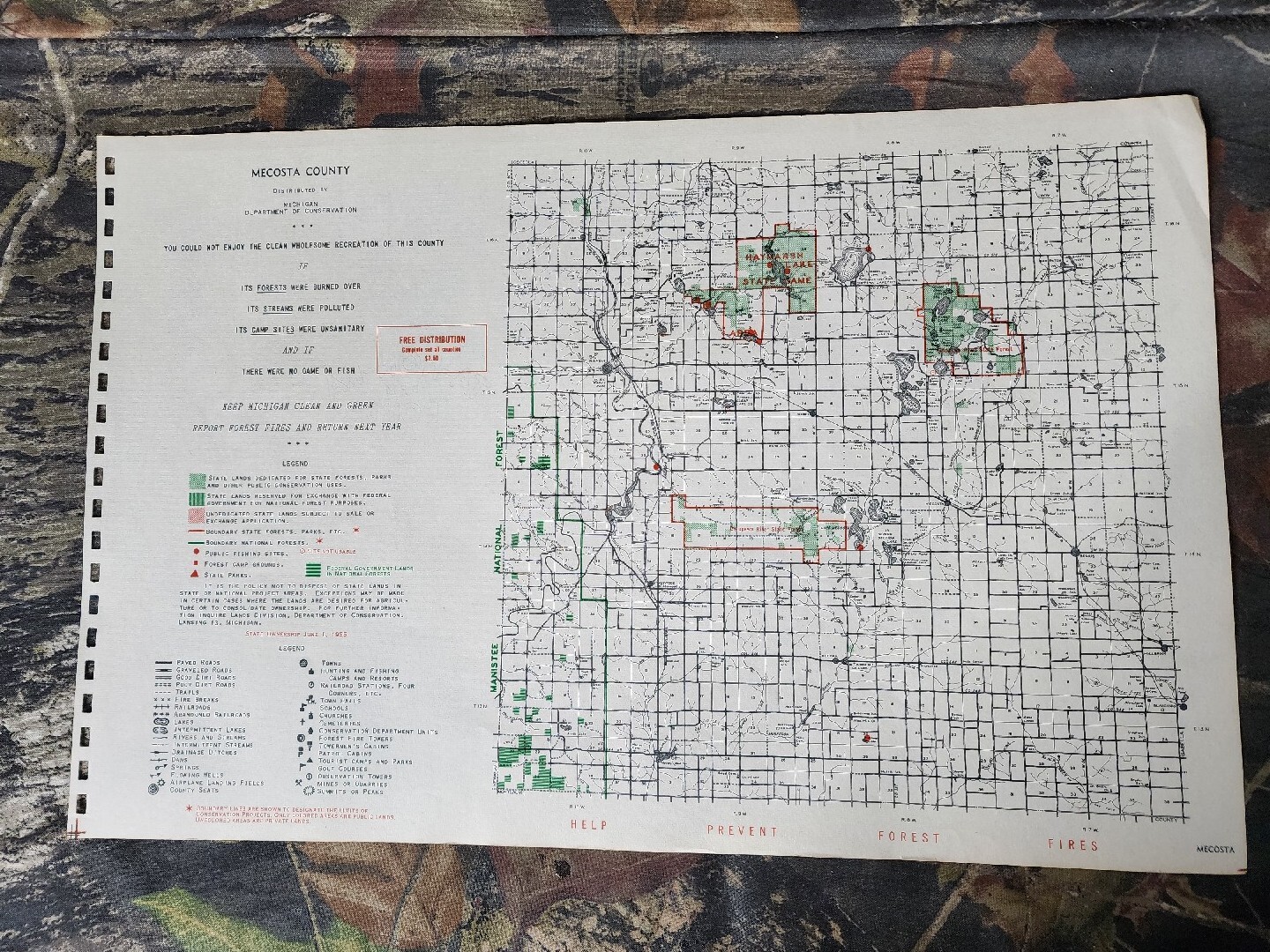 Vtg 1955 Mecosta County Michigan Dept Conservation Plat Maps 11″X17″