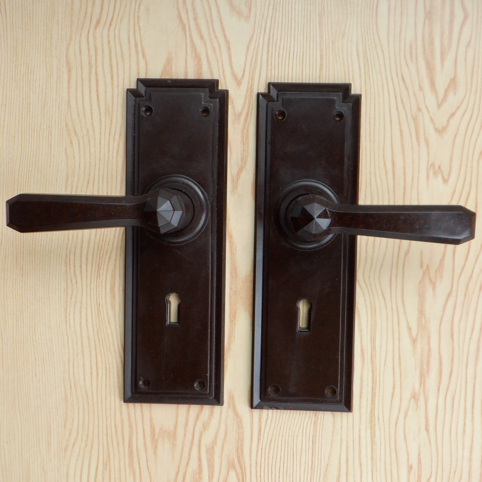 Vintage PERMAX Bakelite Door Handles & Backplates x 2 Original 1920s/1930s Pair