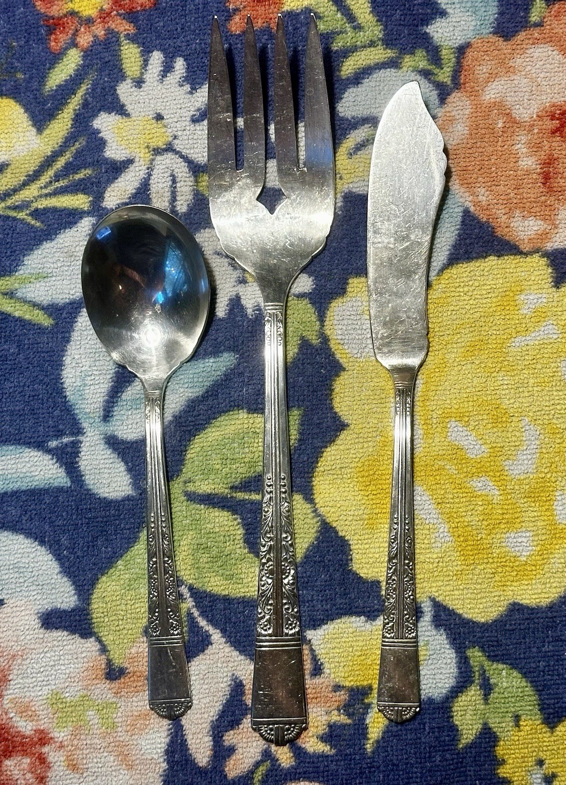 OAKLEIGH Royal York Sugar Spoon, Fork, Knife, Hostess Silver Plate Oneida 1937