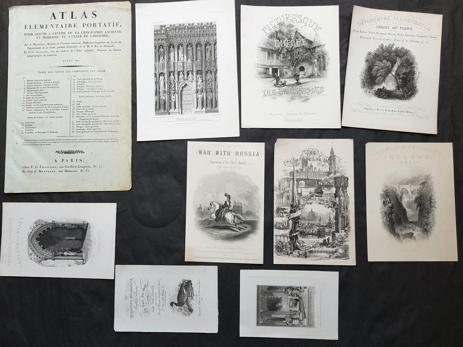 19th century 10 x Antique Title Pages Frontispieces of Atlases & Books