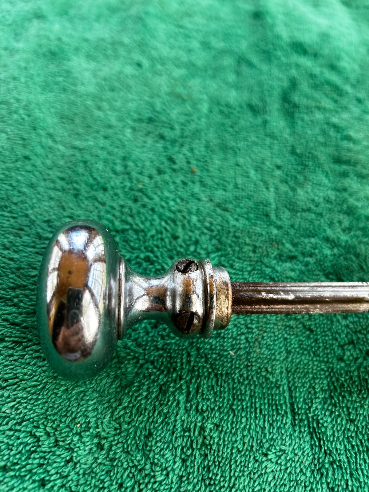 Pair Mid Century Interior Chrome Over Brass 1 3/4″ Door Knobs, Free S/H