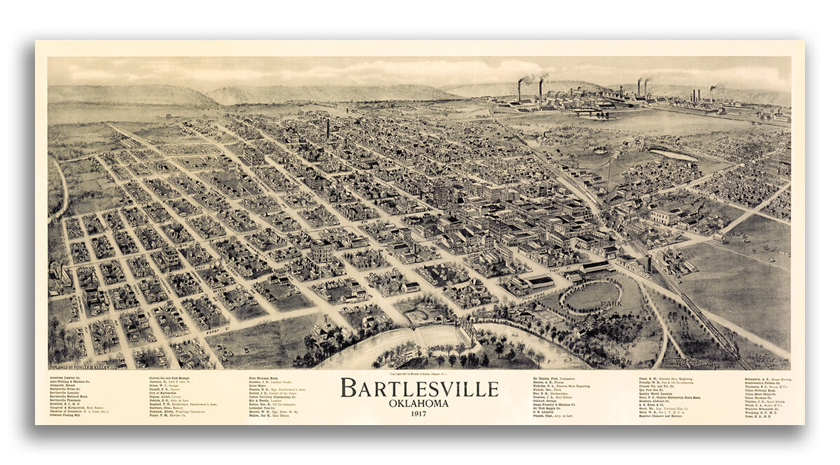 1917 Bartlesville Oklahoma Vintage Old Panoramic City Map – 12×24
