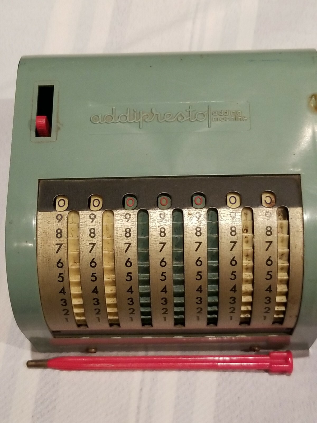 1950s ADDIPRESTO Adding Machine w/ Stylus Brevetti Lanza Savona Italy Free Shipp