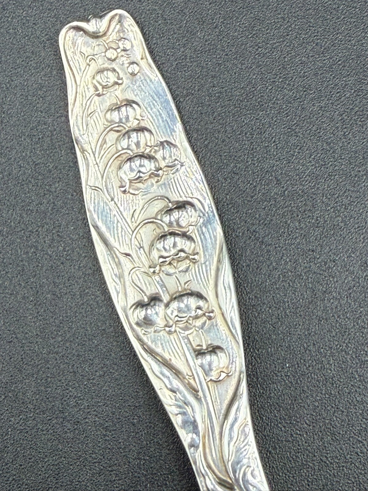 LILY OF THE VALLEY BY WHITING STERLING SILVER FORK 6 7/8 INCHES W/MONOGRAM