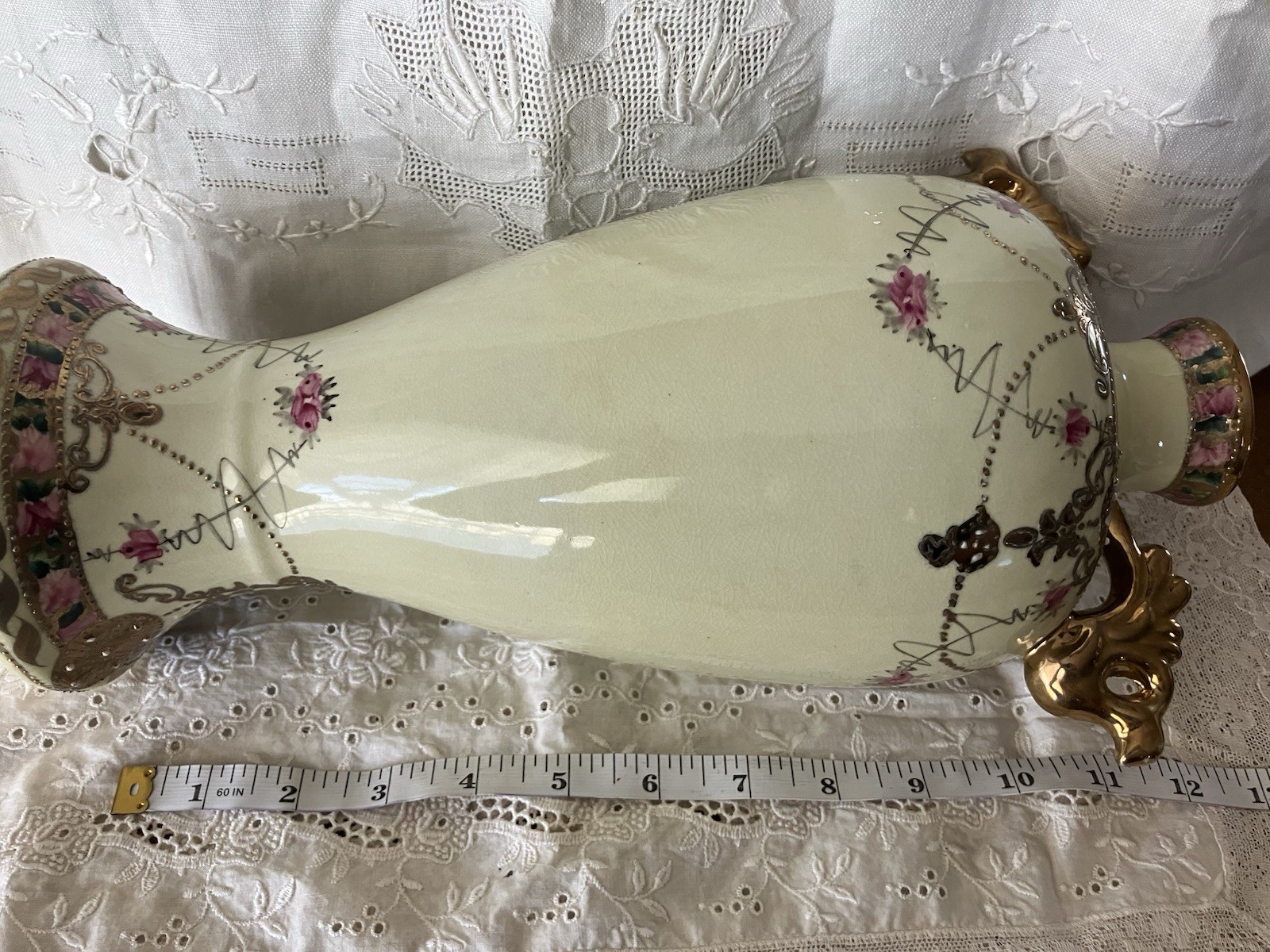 nippon vase hand painted double handle
