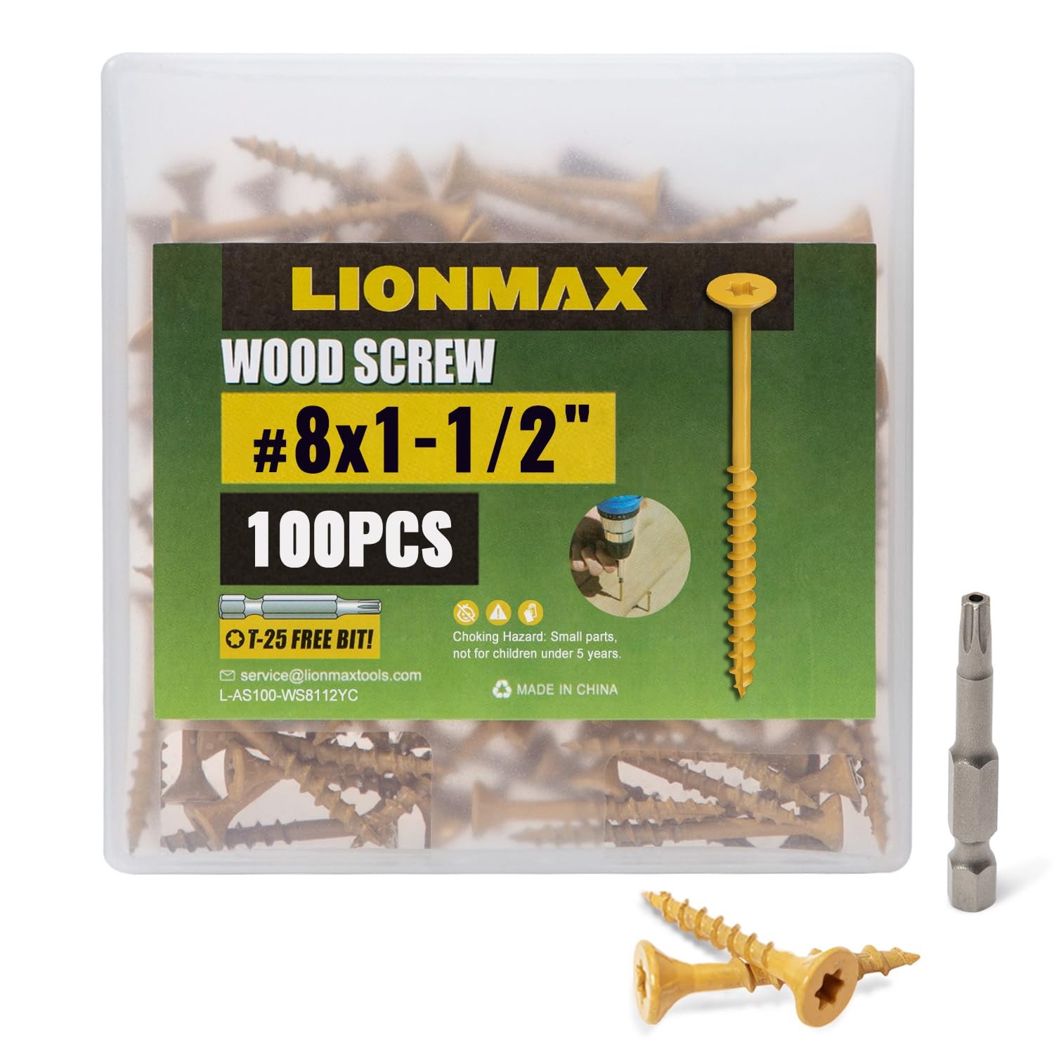 LIONMAX Wood Screws 1-1/2 Inch, Deck #8 x 1-1/2″, 100 x Tan