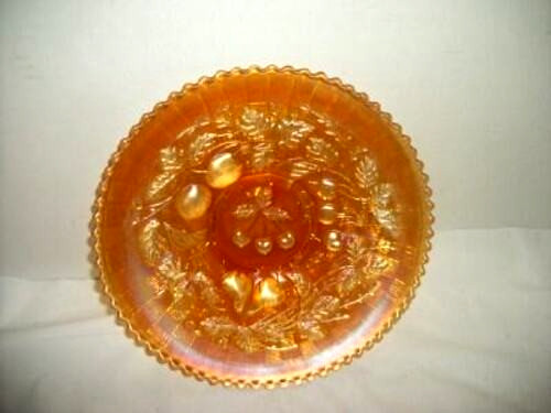 Antique Northwood Carnival Glass Marigold Dish Basketweave Fruit Marked N