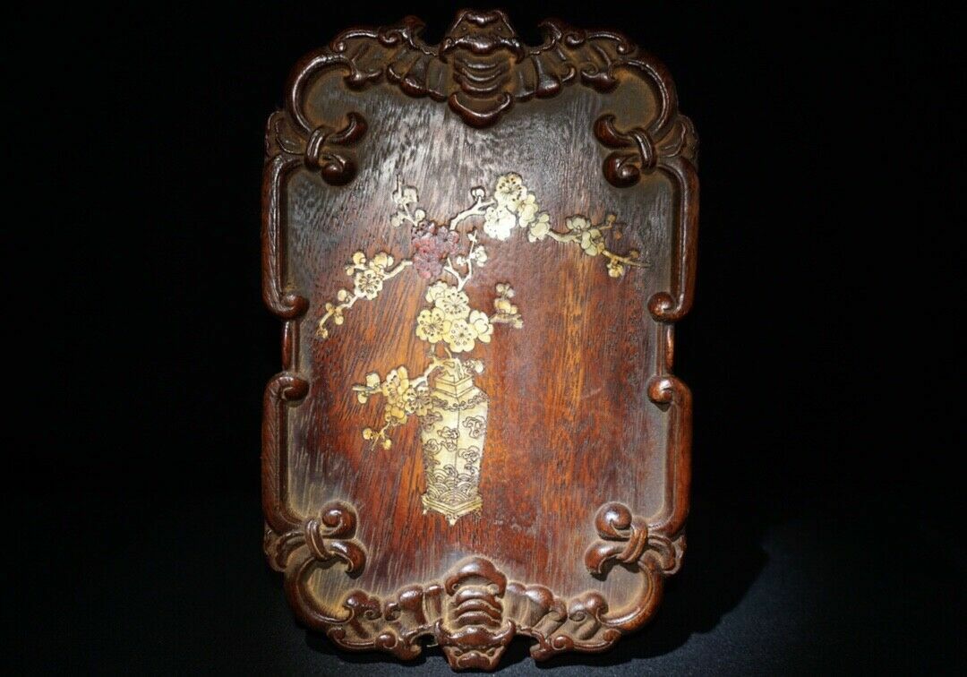 Chinese Natural Rosewood Inlaid shells Handmade Exquisite Flower Tray 21041