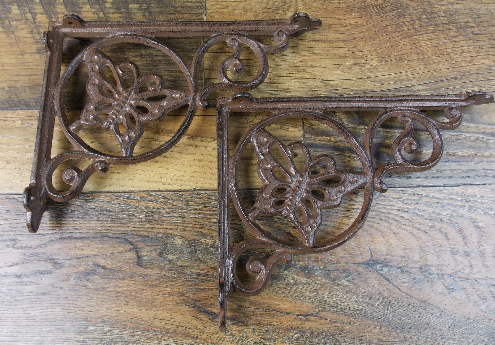 Set of 2 Vintage Look 6 1/2″ x 9″ Cast Iron Butterfly Design Shelf Brackets