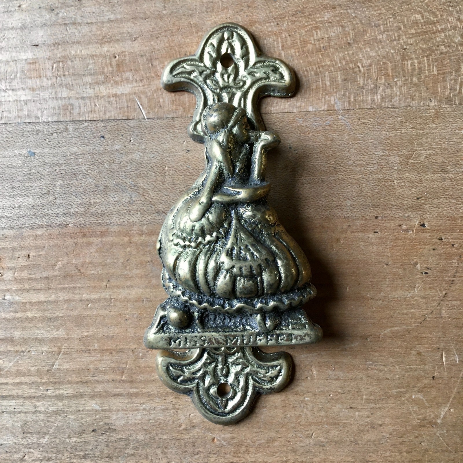 Vintage Brass Door Knocker Miss Muffet Figure Lady Bedroom Guestroom