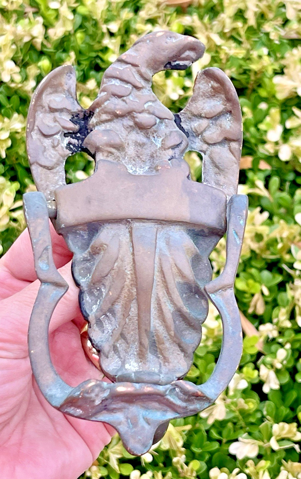 VTG Bronze American Eagle Heavy Door Knocker Winged Patriot Patina w/ Hardware