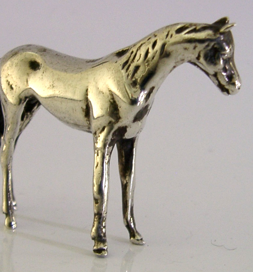 GOOD SIZED 2.25inch SOLID STERLING SILVER HORSE FIGURE c1920 RIDING ANTIQUE