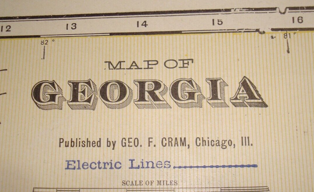 1911 Brightly Highlighted Double Page Map of Georgia 15″ X 22″ Near Mint