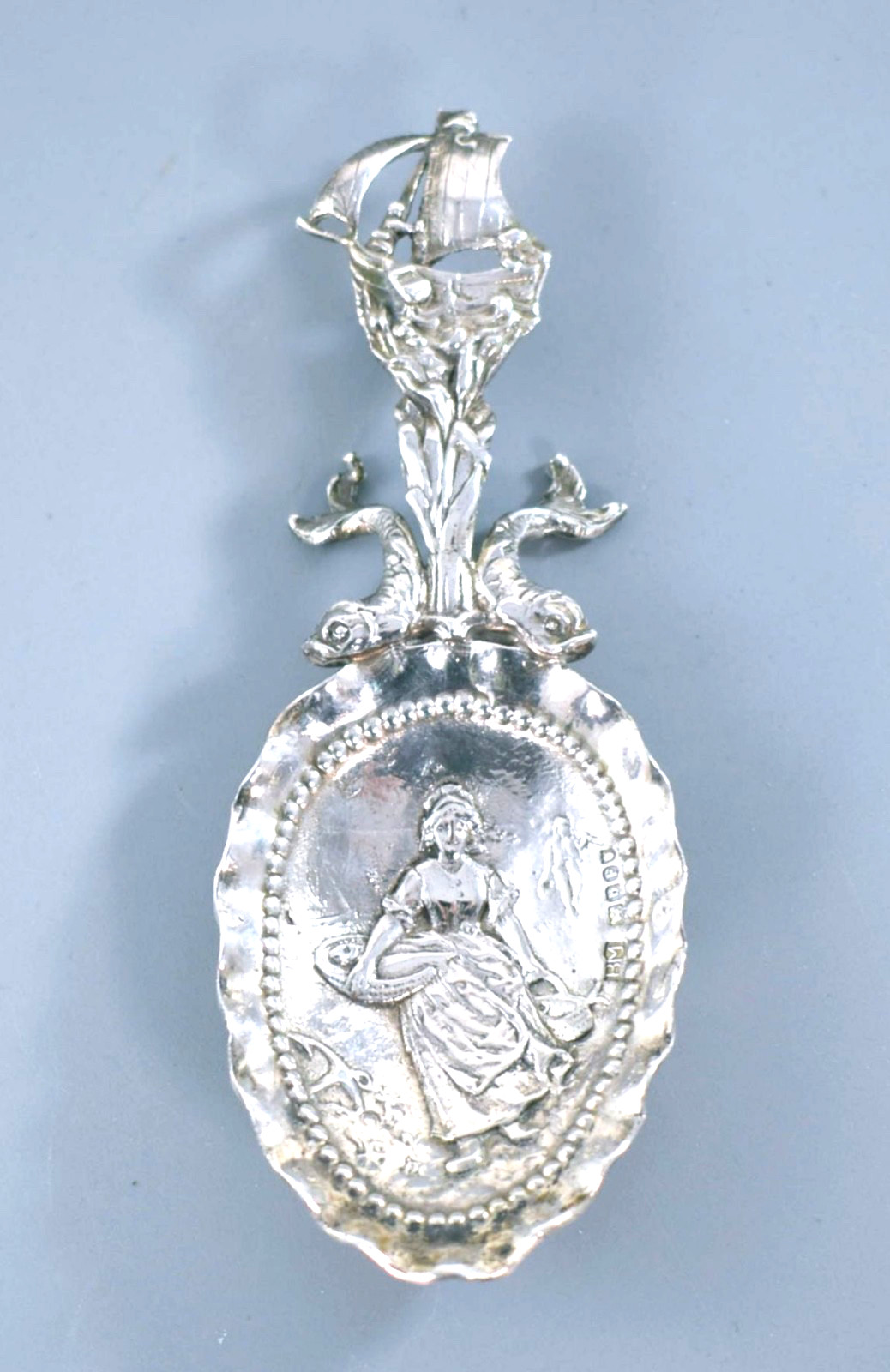 ANTIQUE DUTCH BERTHOLD MULLER STERLING SILVER REPOUSSE WEDDING SPOON 1901
