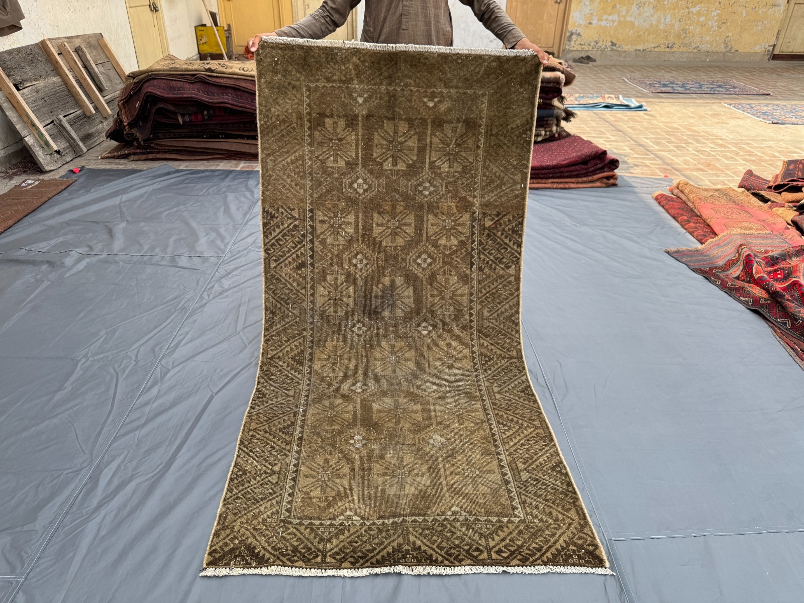 Antique Turkmen Ersari 3’3 x 6’6 ft Terracotta Faded Rare Rug Handwoven Wool Rug