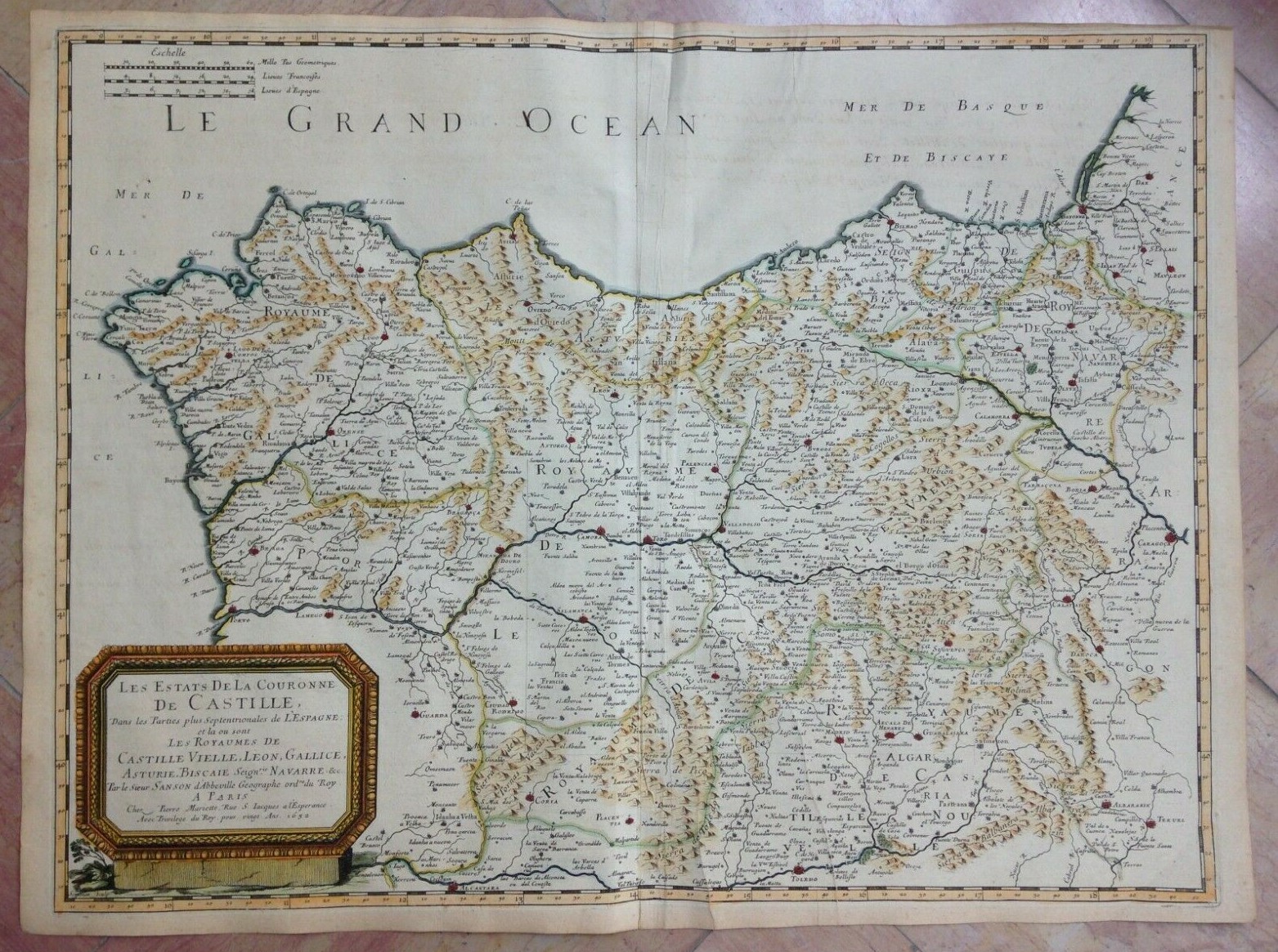 CASTILLA SPAIN 1652 NICOLAS SANSON UNUSUAL LARGE ANTIQUE MAP 17TH CENTURY