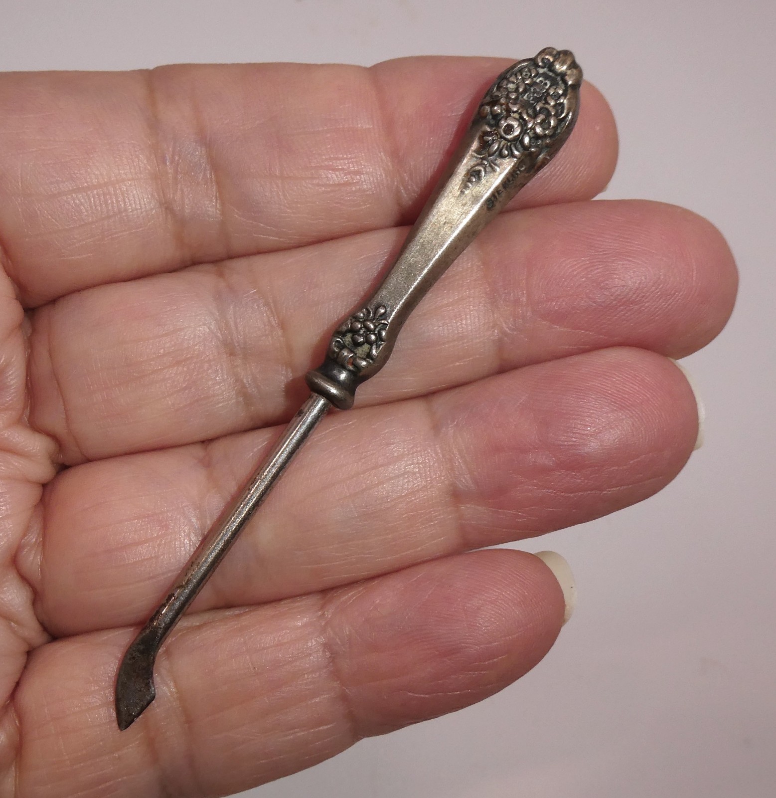 Antique F&B Sterling Silver Cuticle Manicure Tool For Chatelaine Estate Small
