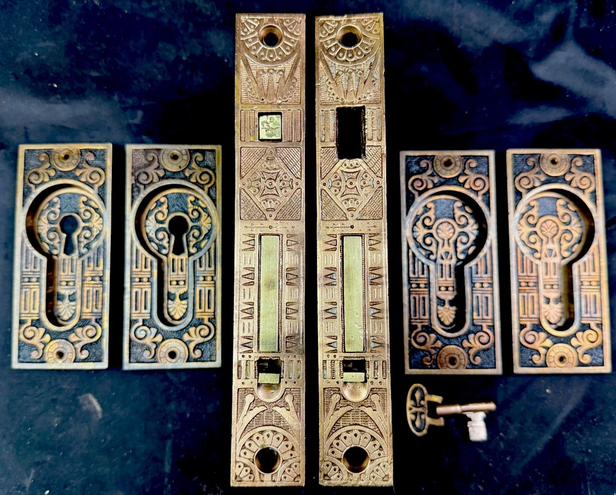 Stunning Victorian Bronze Double Pocket Door Eastlake Aesthetic Sliding Door Set