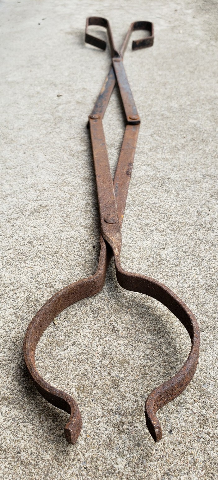 Antique Wrought Iron Blacksmith Crucible Tongs Smelting Pot Forged Foundry Tool