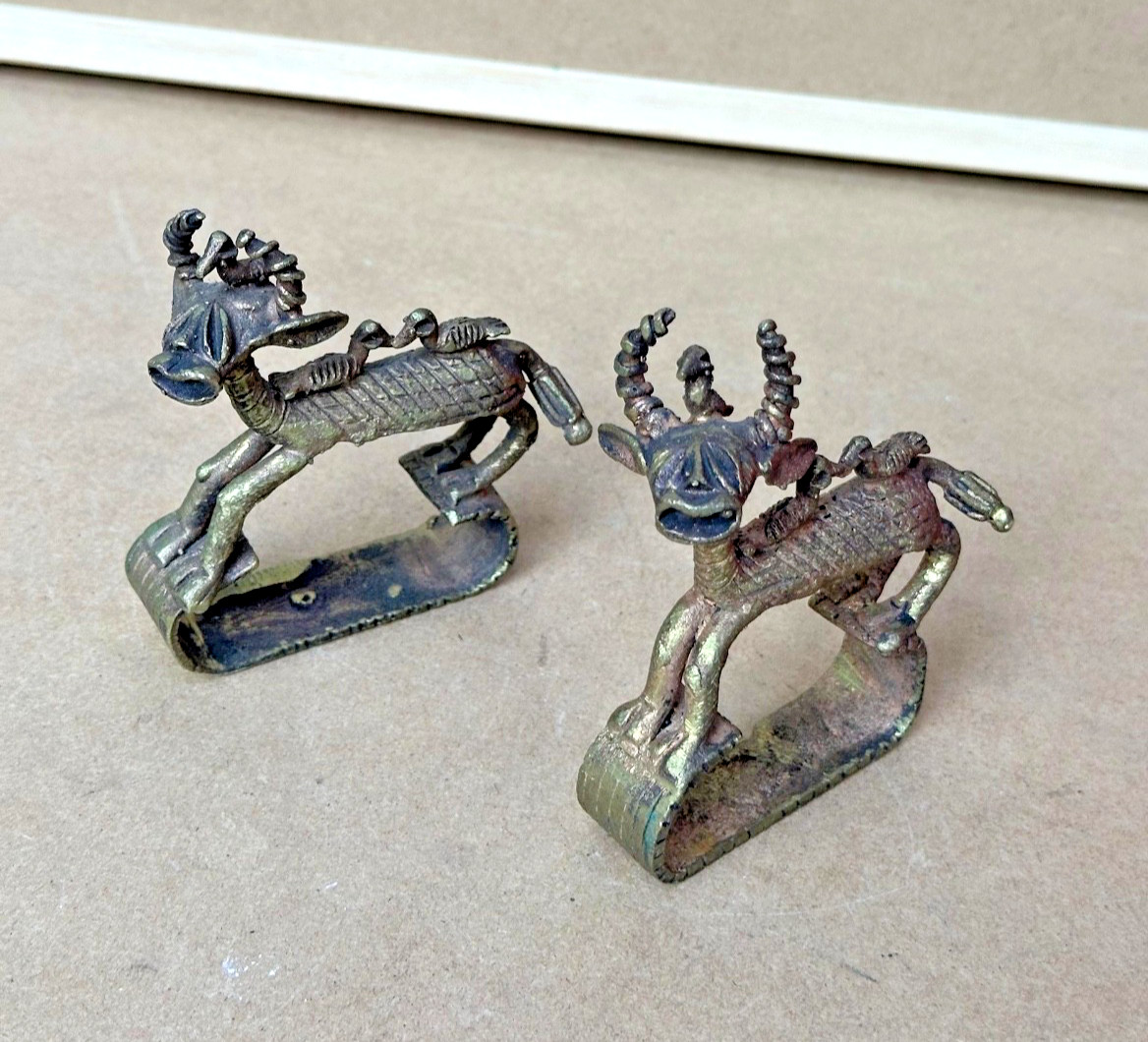 VINTAGE West African Collector’s Piece: Pair of Bronze Animal Towel Holders