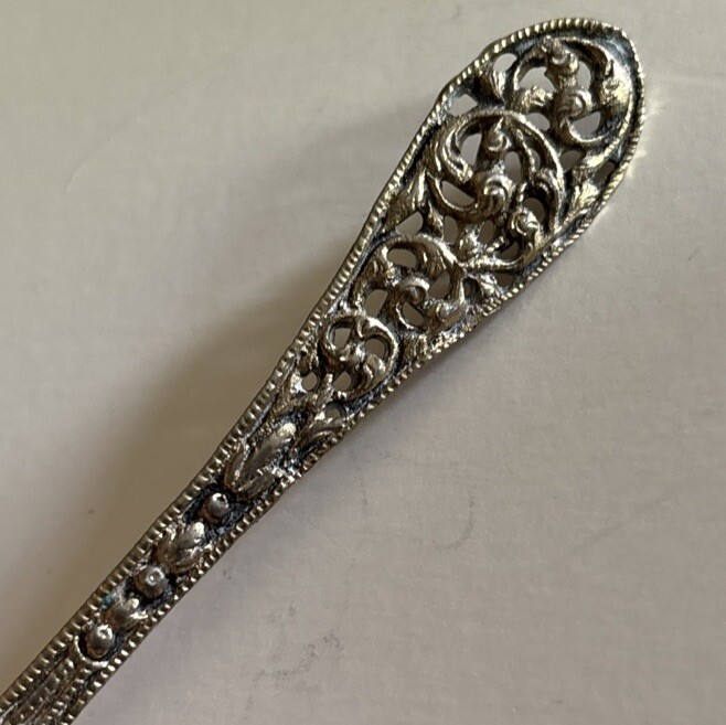 Antique Silver Open Work Scroll Floral Master Salt Spoon Continental 4.25”