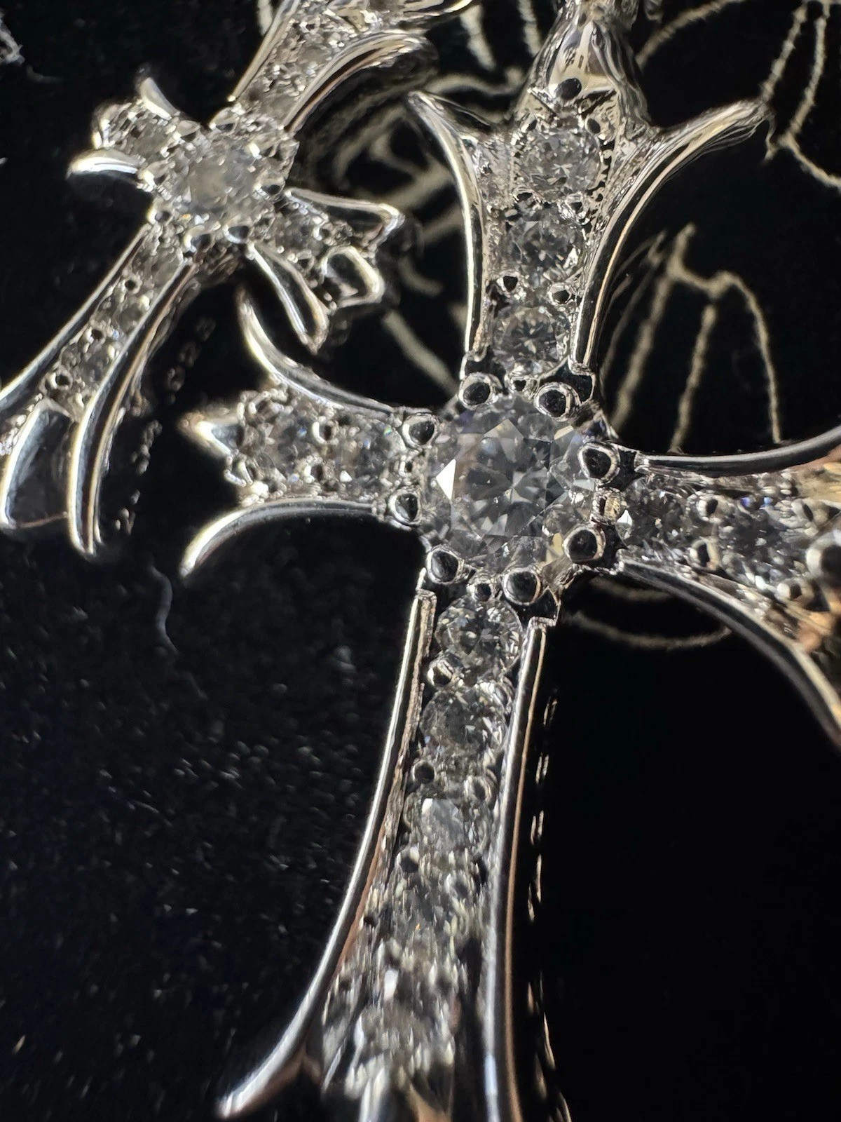 Chrome Hearts Cross Diamonds Pendant Chain Necklace 925 Silver 2001