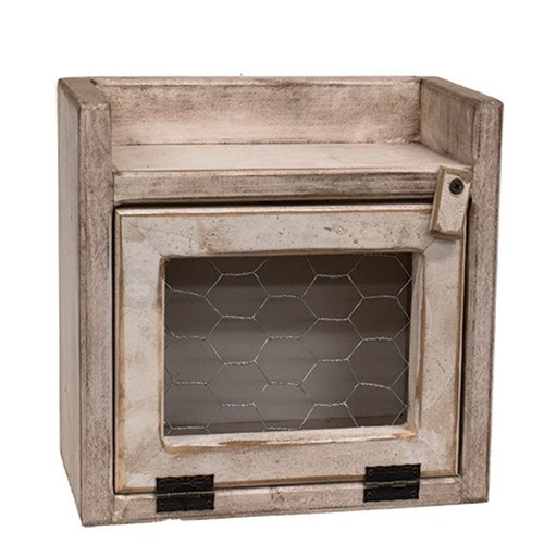 New primitive CREAM WHITE MINI PIE SAFE SHELF CUPBOARD Chicken Wire Door