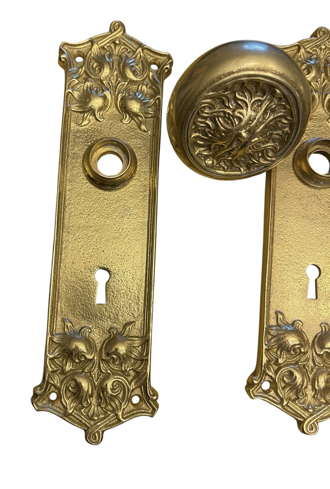 Victorian Scroll Patterned Design Door Knob & Plate Set Home Renovation Antique