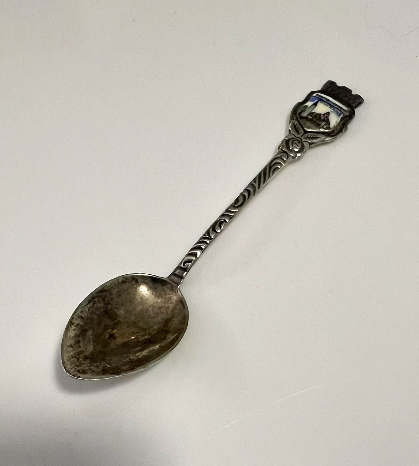 VTG Enamel Silver Antiko 800 Souvenir Spoon Germany Altes Schloss Ornate Rose