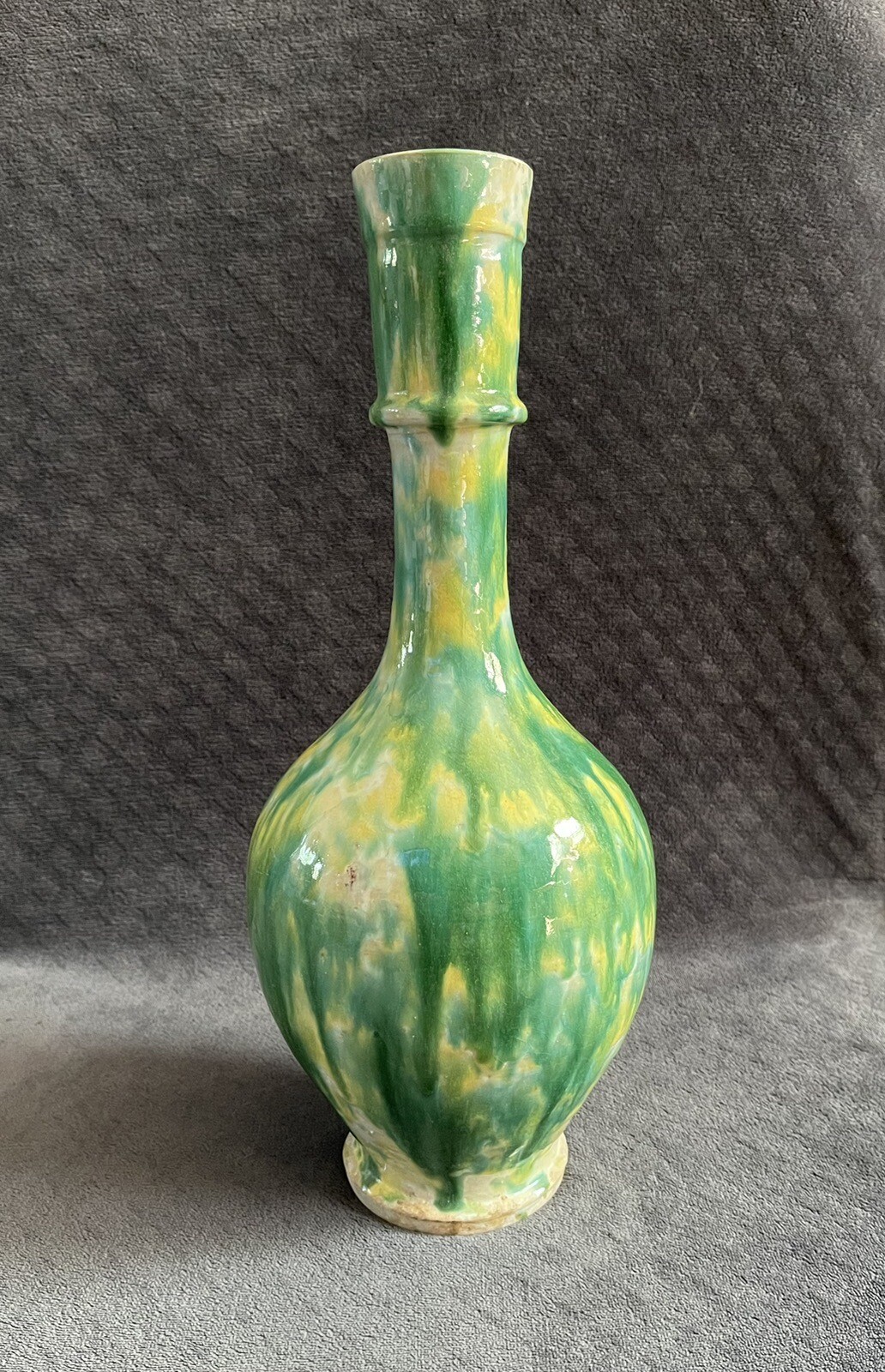 RARE Antique Middle Eastern Drip Splash Glazed Earthenware Bottle Form Vase