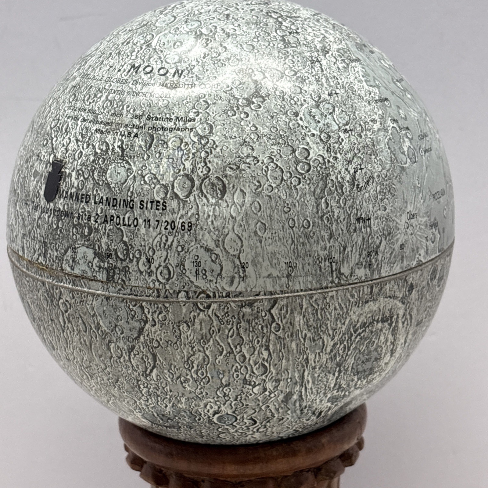Vtg Replogle Moon Globe Tin Metal Map USA Made 1960s 1970s Lunar With Base. D-77