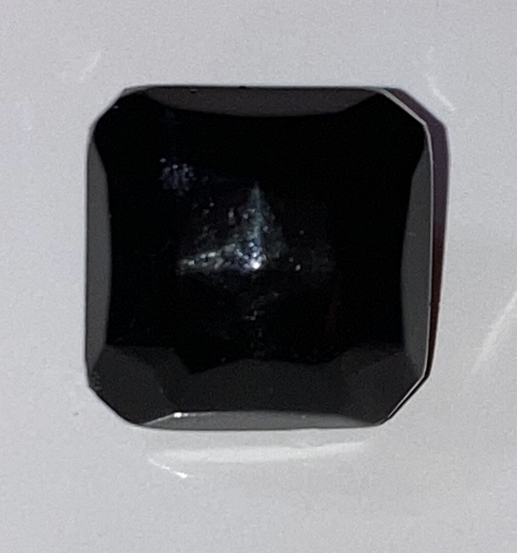 Antique Jet Black Glass Button Square Faceted Metal Birdcage Shank 1/2″