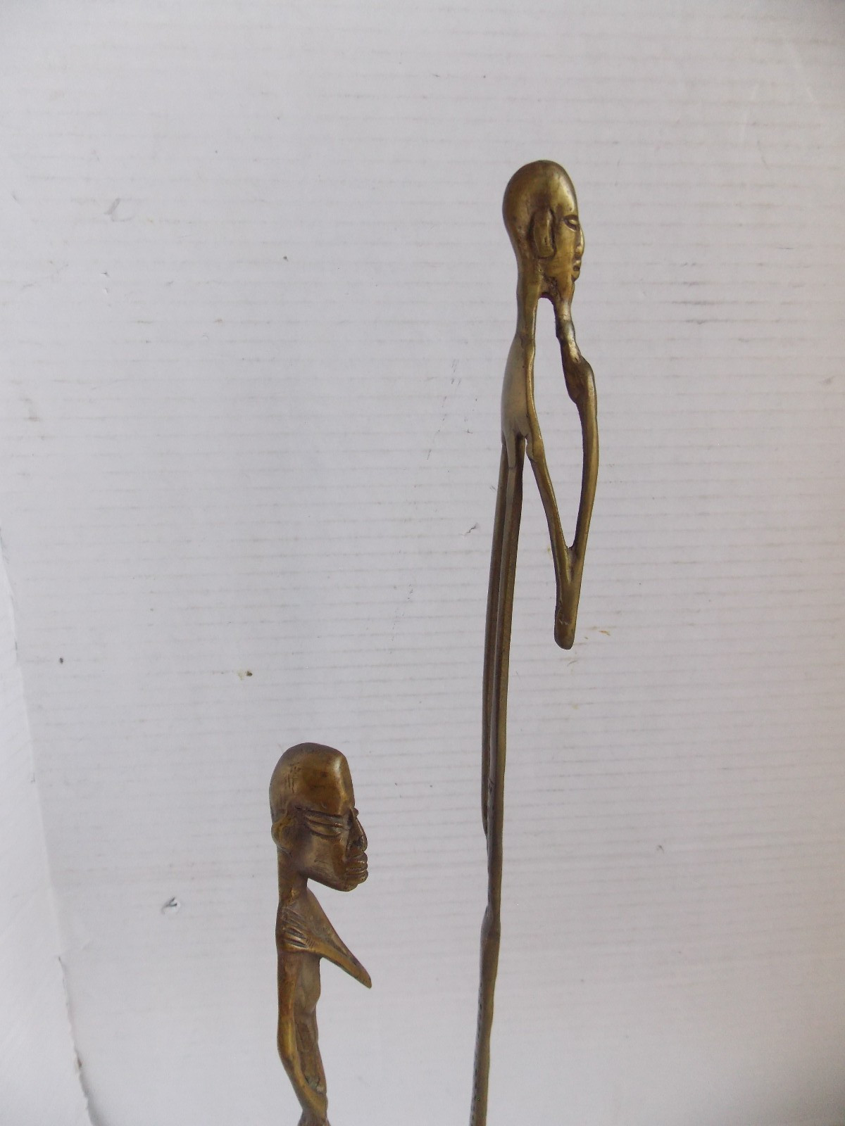 2 x MCM African Elongated Man Statue – Brass/Bronze – 20 1/4″+14″